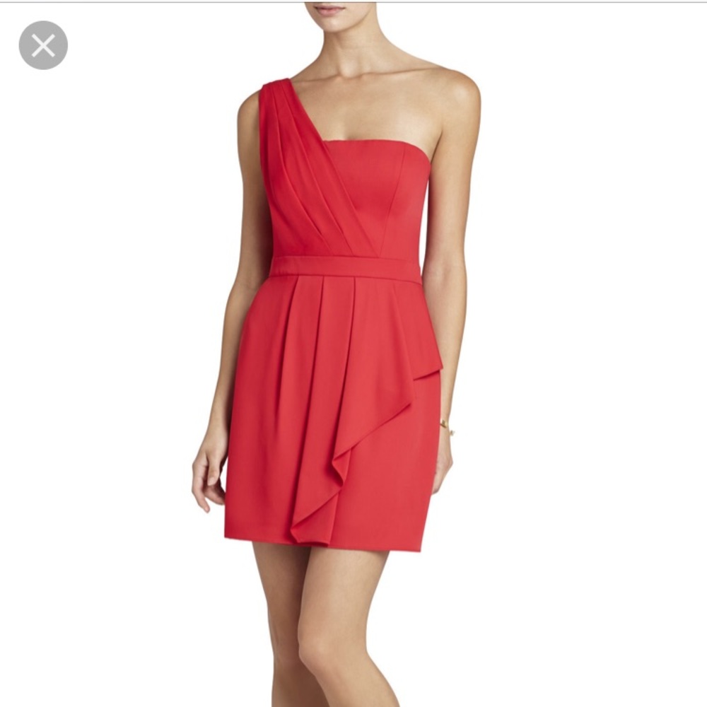 BCBG Vanessa One-Shoulder Cascade Ruffle Dress Sz6